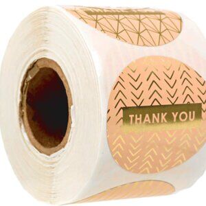 500-(1.5") Thank You Blush and Gold Foil Stickers 6 Gold Geometric Designs -New!